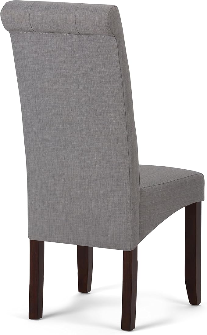 SIMPLIHOME Cosmopolitan Parson Dining Chair (Set of 2), Dove Grey Linen Look Fabric and SOLID WOOD, Square, Upholstered, For the Dining Room, Transitional Modern - LeafyLoom