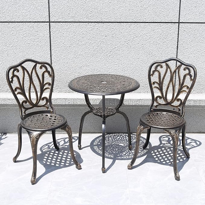 C/G 3 Piece Bistro Set,Outdoor Patio Set,Anti-Rust Cast Aluminum Bistro Table Set for Park Yard Front Porch Furniture(Antique Copper) - LeafyLoom