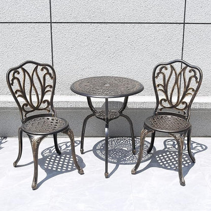 C/G 3 Piece Bistro Set,Outdoor Patio Set,Anti-Rust Cast Aluminum Bistro Table Set for Park Yard Front Porch Furniture(Antique Copper) - LeafyLoom