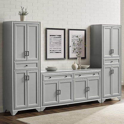 Crosley Furniture Tara 3-Piece Sideboard and Pantry Set, Distressed Gray - LeafyLoom