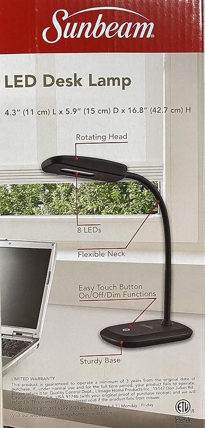 SUNBEAM Flexible Neck LED Desk LAMP Adjustable Light Energy Star Black - LeafyLoom