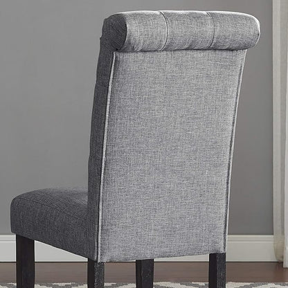 Roundhill Furniture Leviton Solid Wood Tufted Dining Chair, Set of 2, Gray - LeafyLoom