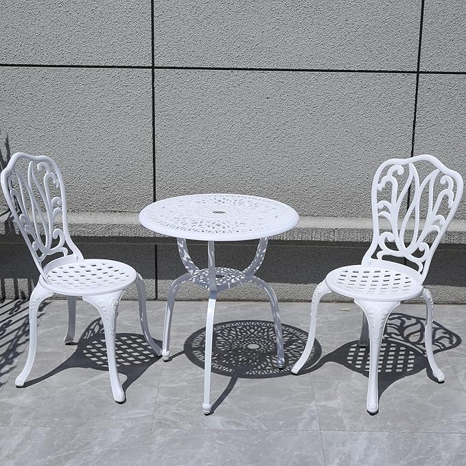 3 Piece Bistro Set,Outdoor Patio Set,Anti-Rust Cast Aluminum Bistro Table Set for Park Yard Front Porch Furniture(New White)… - LeafyLoom