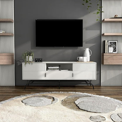 24/7 Shop at Home Quin Modern TV Stand with Storage Drawers, Media Console Cabinet, Entertainment Center for 65 inch Television, Unique Living Room Furniture, White Pure - LeafyLoom