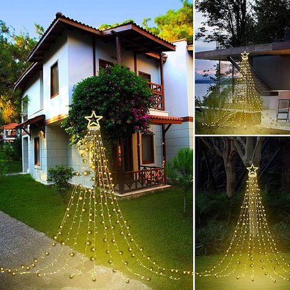 PUHONG Christmas Decoration Outdoor Star String Lights,16.4Ft Christmas Tree Toppers Lights 320 LED 8 Memory Modes with 14" Lighted Star for Halloween Christmas New Year Holiday Birthday(Warm White) PUHONG