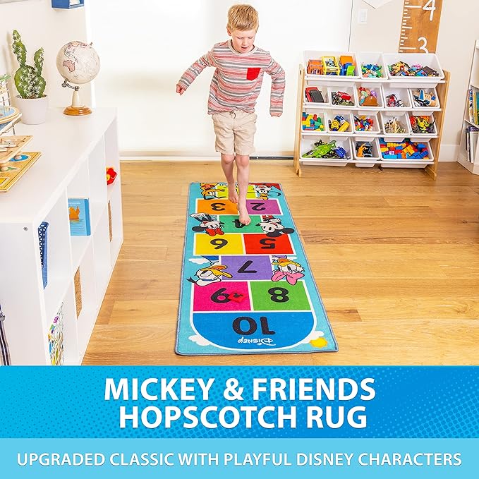 Disney Mickey and Friends 6.5 ft Hopscotch Rug by GoSports - Indoor/Outdoor Playroom Game for Kids - LeafyLoom