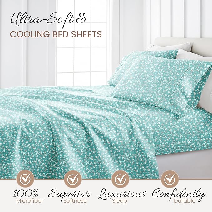 Linen Market 4 Piece Twin Bedding Sheet Set (Wheatfield Pale Blue) - Sleep Better Than Ever with These Ultra-Soft & Cooling Bed Sheets for Your Twin Size Bed - Deep Pocket Fits 16" Mattress - LeafyLoom