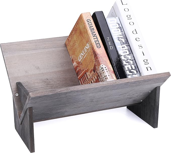 MyGift Rustic Barnwood Gray Desktop Bookcase with Tilted Design, Decorative Storage Organizer Display Bookshelf - LeafyLoom