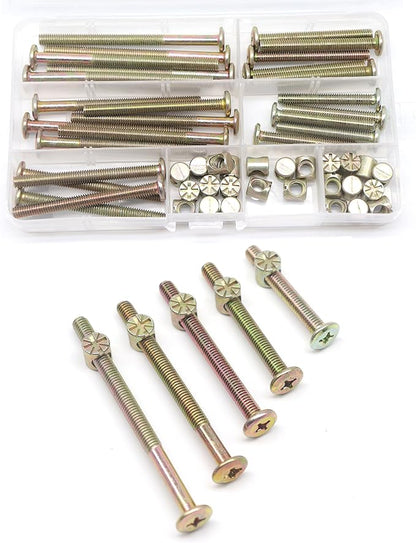 25-Set M6 Phillips Head Bolts Barrel Nuts Assortment Kit for Chairs Furnitures, Bunk Bed Crib Hardware Replacements Kit, M6x45mm/ 55mm/ 65mm/ 75mm/ 85mm Zinc Plated - LeafyLoom