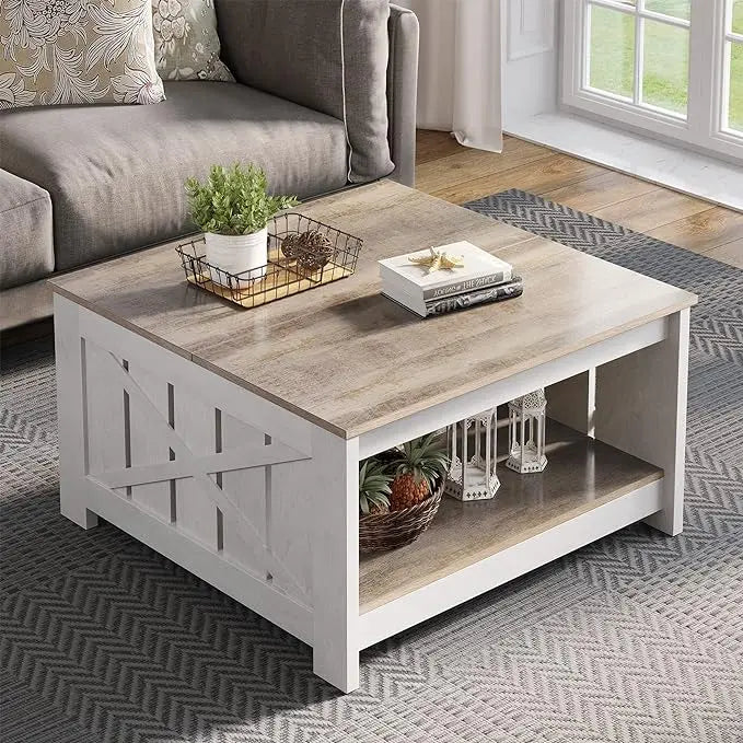 YITAHOME Coffee Table Farmhouse Coffee Table with Storage Rustic Wood Cocktail Table,Square Coffee Table for Living Meeting Room with Half Open Storage Compartment,Grey Wash - LeafyLoom