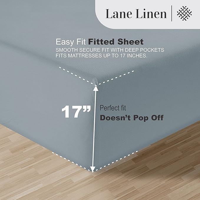 LANE LINEN Split King Sheets for Adjustable Beds - 1000 Thread Count 5 Piece Set 100% Egyptian Cotton Sateen Weave Cool Breathable & Soft 2 Fitted Fits Upto 17" Deep Pockets French Blue - LeafyLoom