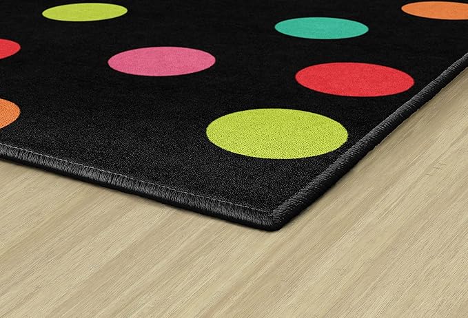 Flagship Carpets Schoolgirl Style Black White and Stylish Brights Polka Dots Classroom Area Rug for Indoor Classroom Learning or Kid Bedroom Educational Play Mat, 7'6"x12' - LeafyLoom