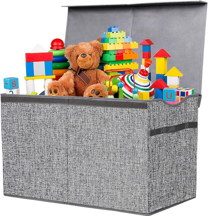 Toy Box Chest, Collapsible Sturdy Storage Bins with Lids, Extra Large Kids Toy Storage Organizer Boxes Bins Baskets for Kids, Boys, Girls, Nursery Room, Playroom, Closet (Linen Gray) - LeafyLoom