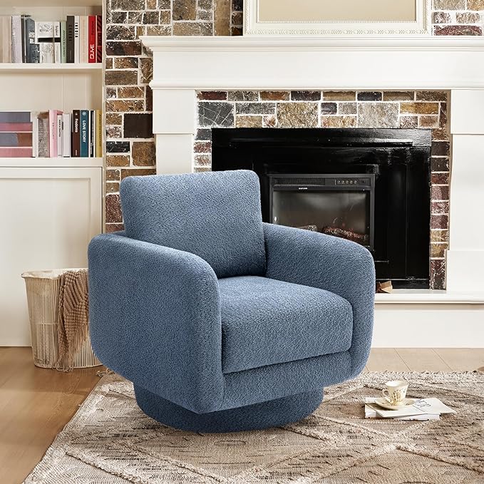 COLAMY Swivel Accent Chairs for Living Room, 32Inches Wide Upholstered Armchair with Plush Back Pillow, Modern Sofa Corner Barrel Chair for Nursery/Living Room/Bedroom-Blue - LeafyLoom