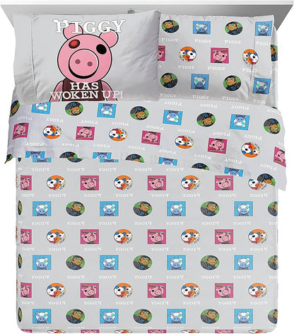 Jay Franco Piggy Join US 7 Piece Queen Size Bed Set - includes Comforter & Sheet Set - Super Soft Fade Resistant Polyester (Official Piggy Product) - LeafyLoom