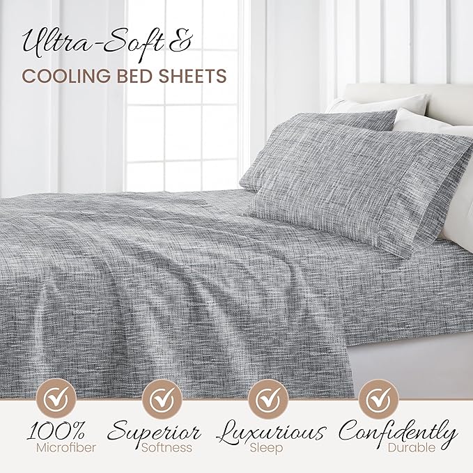 Linen Market 4 Piece Full Bedding Sheet Set (Light Gray Chambray) - Sleep Better Than Ever with These Ultra-Soft & Cooling Bed Sheets for Your Full Size Bed - Deep Pocket Fits 16" Mattress - LeafyLoom