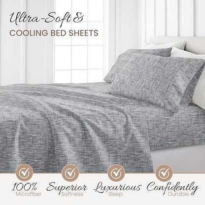 Linen Market 4 Piece Full Bedding Sheet Set (Light Gray Chambray) - Sleep Better Than Ever with These Ultra-Soft & Cooling Bed Sheets for Your Full Size Bed - Deep Pocket Fits 16" Mattress - LeafyLoom