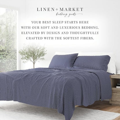 Linen Market 4 Piece Full Bedding Sheet Set (Navy Blue Hearts) - Sleep Better Than Ever with These Ultra-Soft & Cooling Bed Sheets for Your Full Size Bed - Deep Pocket Fits 16" Mattress - LeafyLoom