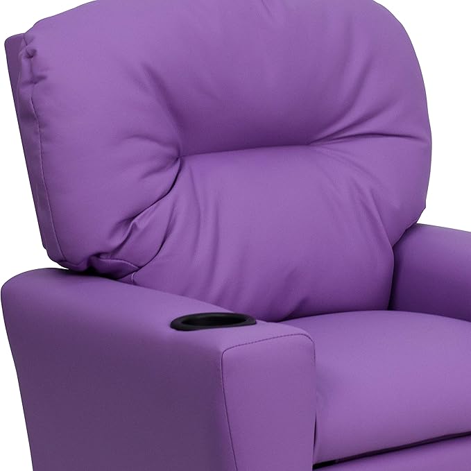 Flash Furniture Chandler Vinyl Kids Recliner with Cup Holder and Safety Recline, Contemporary Reclining Chair for Kids, Supports up to 90 lbs., Lavender - LeafyLoom