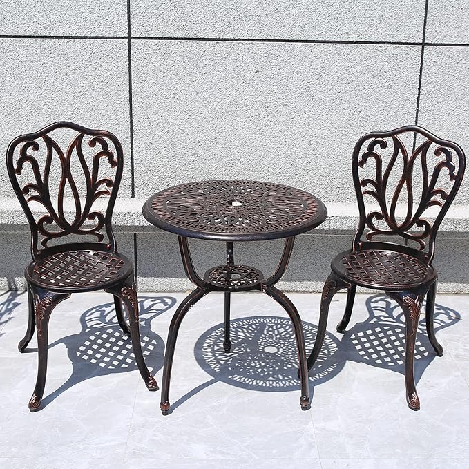 3 Piece Bistro Set,Outdoor Patio Set,Anti-Rust Cast Aluminum Bistro Table Set for Park Yard Front Porch Furniture(New Brown)… - LeafyLoom