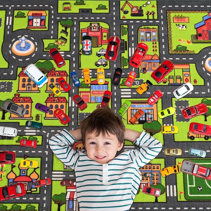 Zareas 4x6 FT Kids Area Rug Playmat Car Rug for Playroom, Children's Educational City Traffic Road Map Fun Carpet, Kids Baby Play Room Rug, City Pretend Play for Ages 3-12 Years Old, 48''x72'' - LeafyLoom