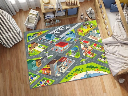 KC CUBS Road Play Map City Car Vehicle Traffic Educational Learning & Fun Game Area Non Slip Boy & Girl Kids Rug Carpet for Children Bedroom, Toddler Classroom & Baby Playroom Mat, Playtime Activity - LeafyLoom