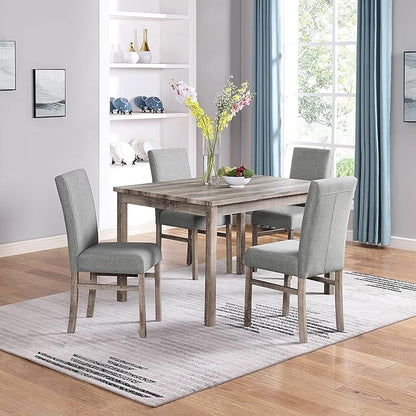 Modern 5 Pcs Set, Including Solid Wood Rectangle Table, 4 Upholstered Dining Chairs and Bench, for Kitchen, Living Room, Small Apartment, Antique Yellow+Gray - LeafyLoom