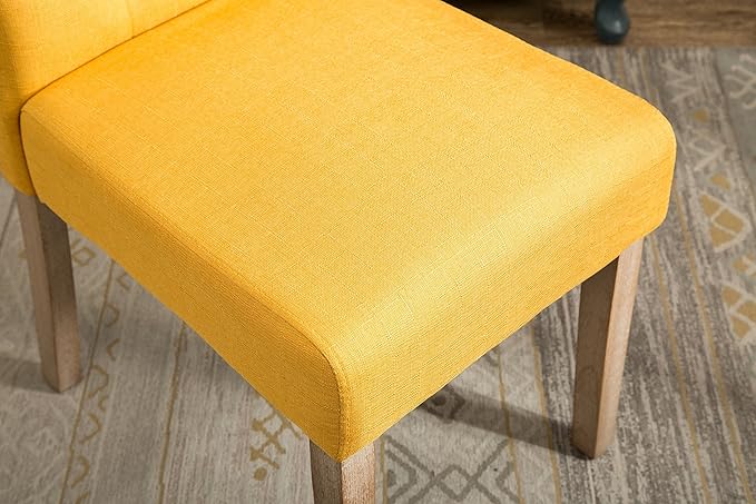 Roundhill Furniture Habit Solid Wood Tufted Parsons Yellow Dining Chair, Set of 2, - LeafyLoom