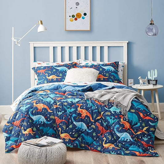 Kids Queen Bedding Comforter Set for Boys, 7 Pieces Soft Lightweight Dinosaur Bedding Queen Set with Sheets, Bed in a Bag, Durable Boys Queen Comforter Set - LeafyLoom