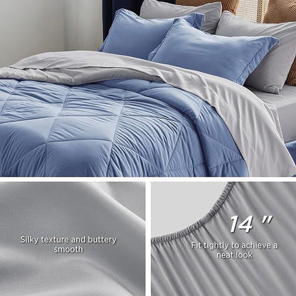 Bedsure Infinity Blue King Size Comforter Set - 7 Pieces Reversible King Bed in a Bag, King Bed Set Infinity Blue and Grey with Comforters, Sheets, Pillowcases & Shams - LeafyLoom