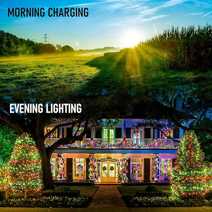 Dazzle Bright 2 Pack Total 400LED 132FT Multi-Colored Christmas Solar String Outdoor Lights, Solar Powered with 8 Modes Waterproof Fairy Lights for Bedroom Patio Garden Tree Party Yard Decoration DazzleBright