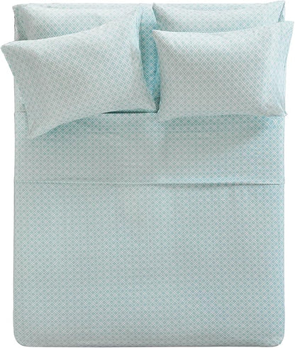 Comfort Spaces Cotton Flannel Breathable Warm Deep Pocket Sheets with Pillow Case Bedding, Full, Aqua Geo 4 Piece - LeafyLoom