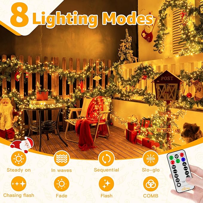 Ollny Cluster Lights Christmas 1000LED 49FT, Warm White Christmas Tree Lights 8 Modes Timer Remote, Waterproof String Lights for Outdoor Indoor Outside Garland Xmas Decorations Ollny