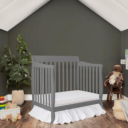 Aden 4-in-1 Convertible Mini Crib In Steel Grey, Greenguard Gold Certified, Non-Toxic Finish, New Zealand Pinewood, With 3 Mattress Height Settings - LeafyLoom