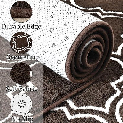 Chicrug Shag Geometric 6x9 Area Rug for Living Room, Large Modern Memory Foam Indoor Carpet, Fluffy Rug for Bedroom Bedside Room Decor for Family Girls Kids Nursery, Brown/White - LeafyLoom