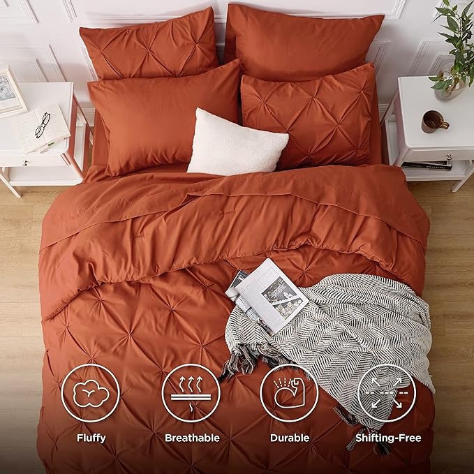 Bedsure Full Size Comforter Sets - Bedding Sets Full 7 Pieces, Bed in a Bag Burnt Orange Bed Sets with Comforter, Sheets, Pillowcases & Shams, Adult & Kids Bedding - LeafyLoom