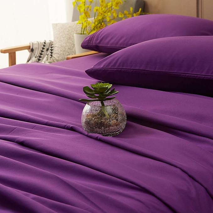 SONORO KATE Sheets Super Soft Microfiber 1800 Thread Count 18 Inch Deep Pocket 4 Piece Queen Size Purple - LeafyLoom