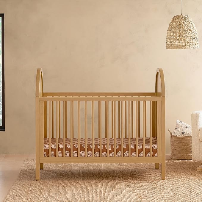 babyletto Bondi Cane 3-in-1 Convertible Crib with Toddler Bed Conversion Kit in Honey with Natural Cane, Greenguard Gold Certified - LeafyLoom