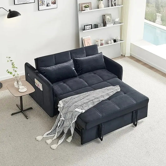 Futon Loveseat Couch with Pull Out Bed,3-in-1 Multi-Functional Convertible Sleeper Sofa Reclining Chaise Lounge with Adjustable Backrest, Sofacama for Living Room, Small Space - LeafyLoom