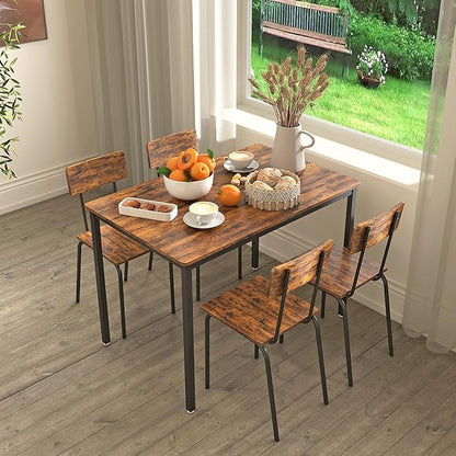 NicBex Bar Table and Chairs Set Small Kitchen Table Set for 4 Dining Table Set 5-Piece Dining Chair with Backrest for Small Space, Industrial Style, Sturdy Construction, Rustic Brown - LeafyLoom