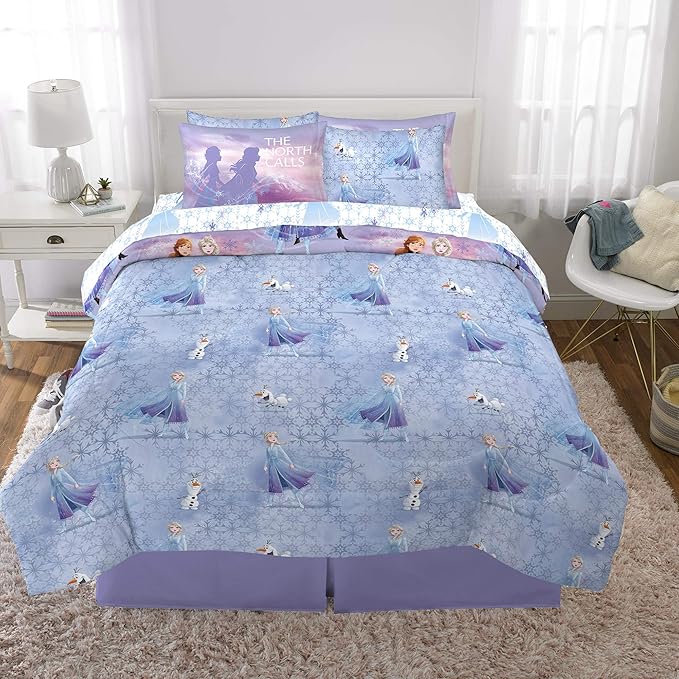 Disney Frozen 2 Kids Bedding Super Soft Comforter and Sheet Set with Sham, 7 Piece Full Size, "Official" Disney Product By Franco - LeafyLoom