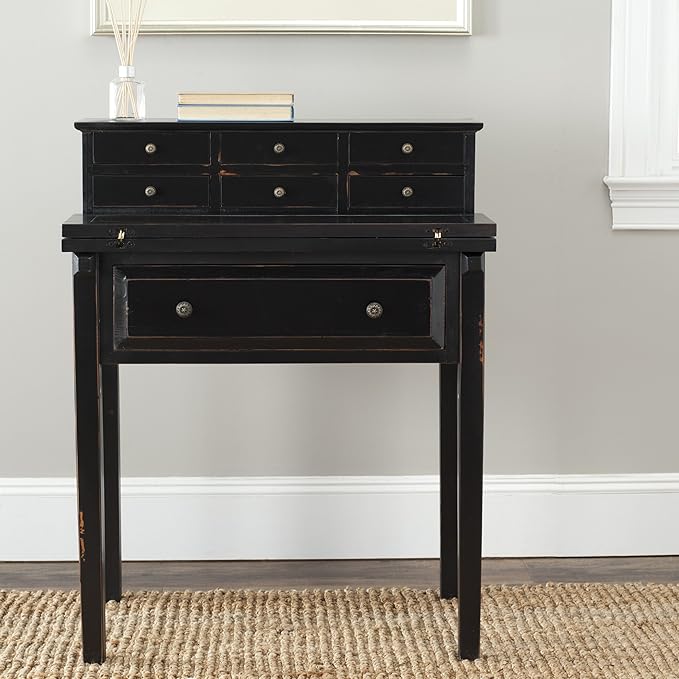 Safavieh American Homes Collection Abigail Distressed Black Fold Down Desk - LeafyLoom