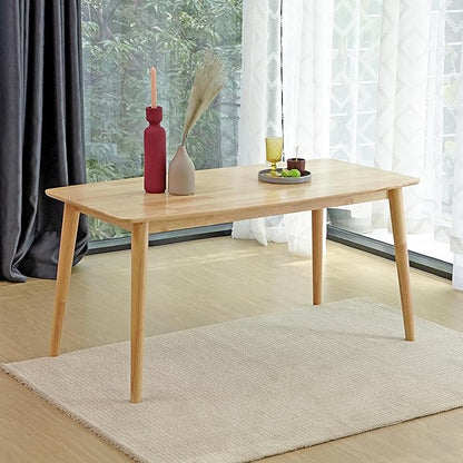 Livinia Aslan 59" Malaysian Oak Rectangular Wooden Dining Table/Large Solid Wood Kitchen Desk (Natural Oak) - LeafyLoom