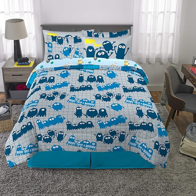 Franco Kids Bedding Super Soft Comforter and Sheet Set with Sham, 7 Piece Full Size, Minions The Rise Of Gru - LeafyLoom