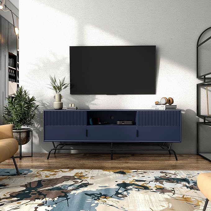 24/7 Shop at Home Quin Modern TV Stand with Storage Drawers, Media Console Cabinet, Entertainment Center for 65 inch Television, Unique Living Room Furniture, Indigo - LeafyLoom