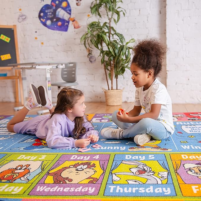 KC Cubs | Looney Tunes ABC Alphabet, Seasons, Months and Days of The Week Educational Learning & Game Play Area Non Slip Boy & Girl Kids Rug Carpet for Children Bedroom, Toddler Classroom & Baby Mat - LeafyLoom