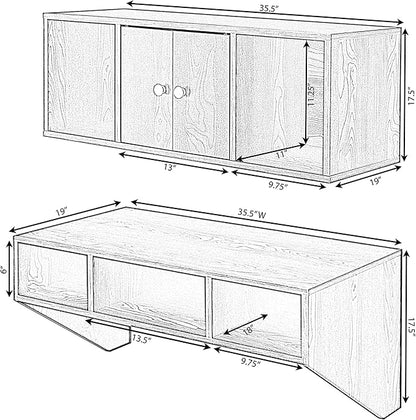 Wall Mounted Office Computer Desk and Floating Hutch Cabinet, White - LeafyLoom