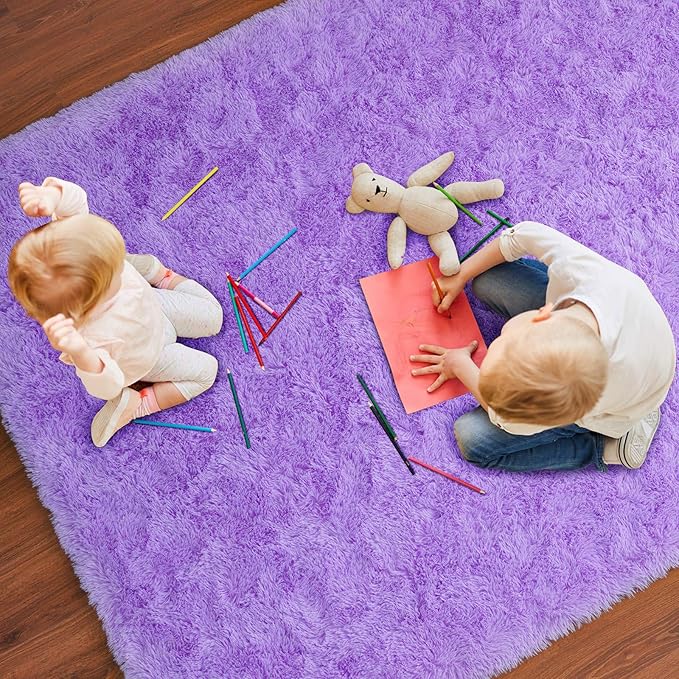 Softlife Ultra Soft Fluffy Area Rugs for Bedroom, Girls and Boys Room Kids Room Nursery Large Rug, 5.3 x 7.6 Feet Shaggy Fur Indoor Plush Modern Floor Carpet for Living Room Christmas Decor, Purple - LeafyLoom