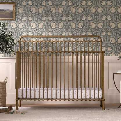 NAMESAKE Winston 4-in-1 Convertible Metal Crib in Vintage Gold, Greenguard Gold Certified - LeafyLoom