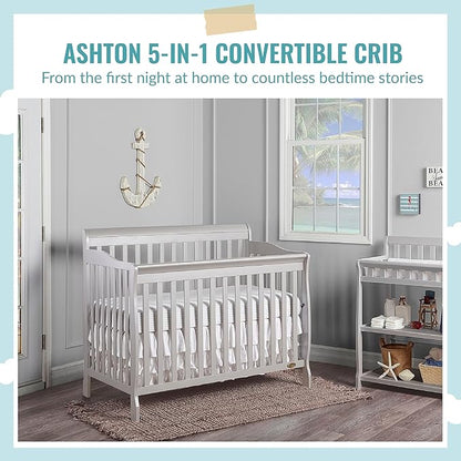 Ashton 4-In-1 Convertible Crib In Grey, Greenguard Gold, JPMA Certified, Non-Toxic Finishes, Features 4 Mattress Height Settings, Made Of Solid Pinewood - LeafyLoom